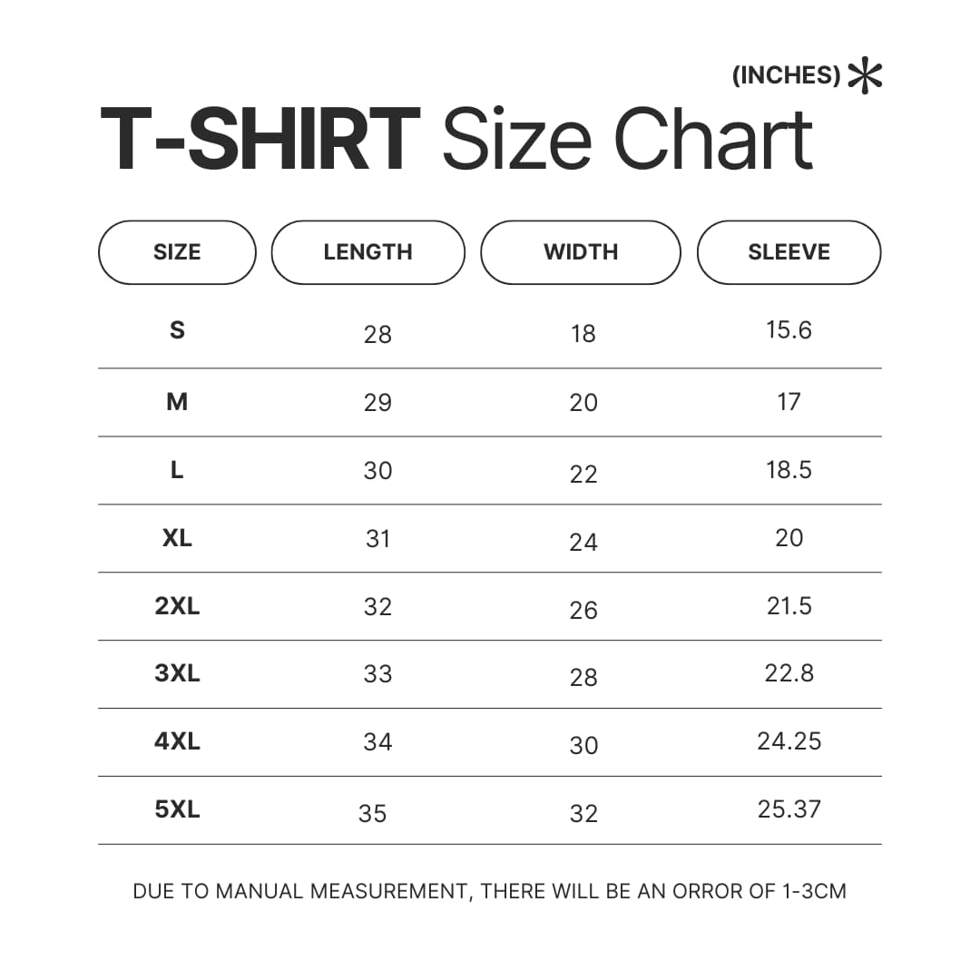 3D T shirt Size Chart - Still Woozy Store